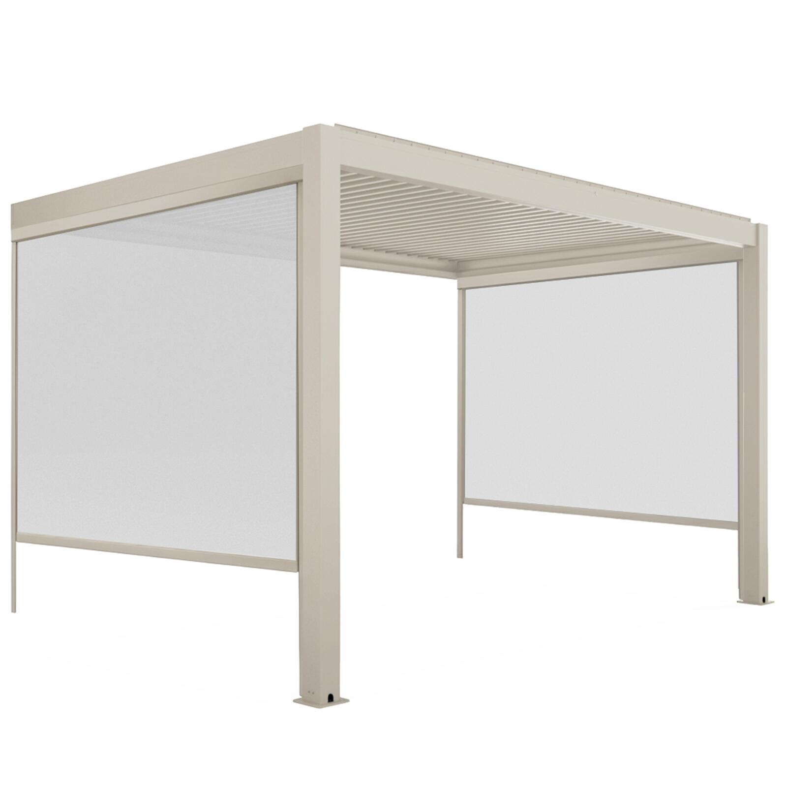 Pergola bioclimatique 4x3 m adossée manuelle en aluminium crème avec store