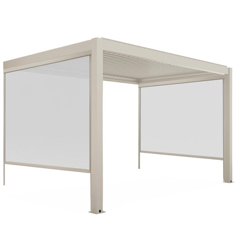 Pergola bioclimatique 4x3 m adossée manuelle en aluminium crème avec store