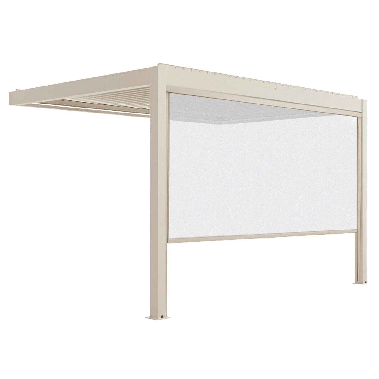 Pergola bioclimatique 4x3 m adossée motorisée en aluminium crème avec éclairage LED et avec store