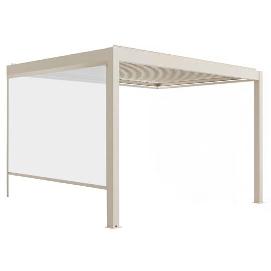 Pergola bioclimatique 4x3 m adossée motorisée en aluminium crème avec éclairage LED et avec store | Oviala