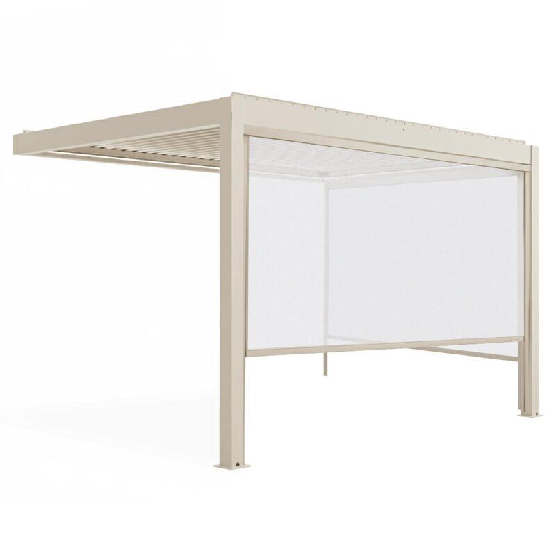 Pergola bioclimatique 4x3 m adossée motorisée en aluminium crème avec éclairage LED et avec store (2/7)