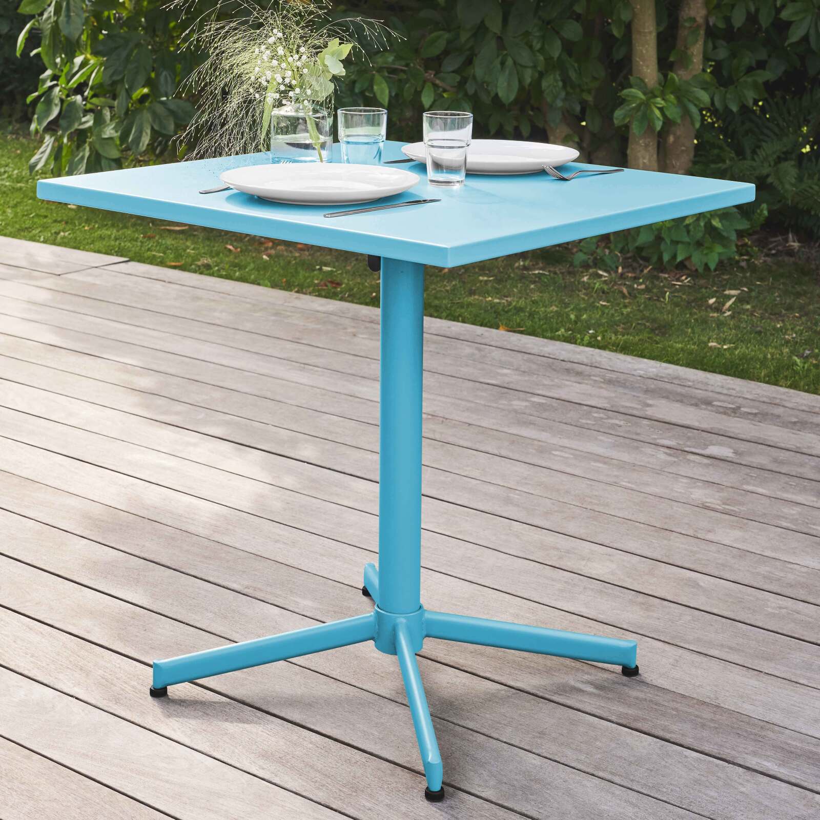Table de jardin carrée inclinable en métal 4 personnes 70x70 cm