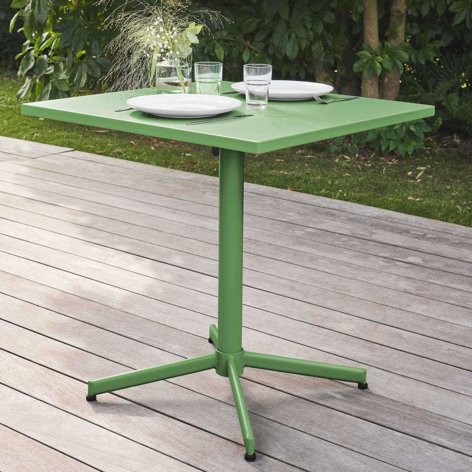 Table de jardin carrée inclinable en métal 4 personnes 70x70 cm