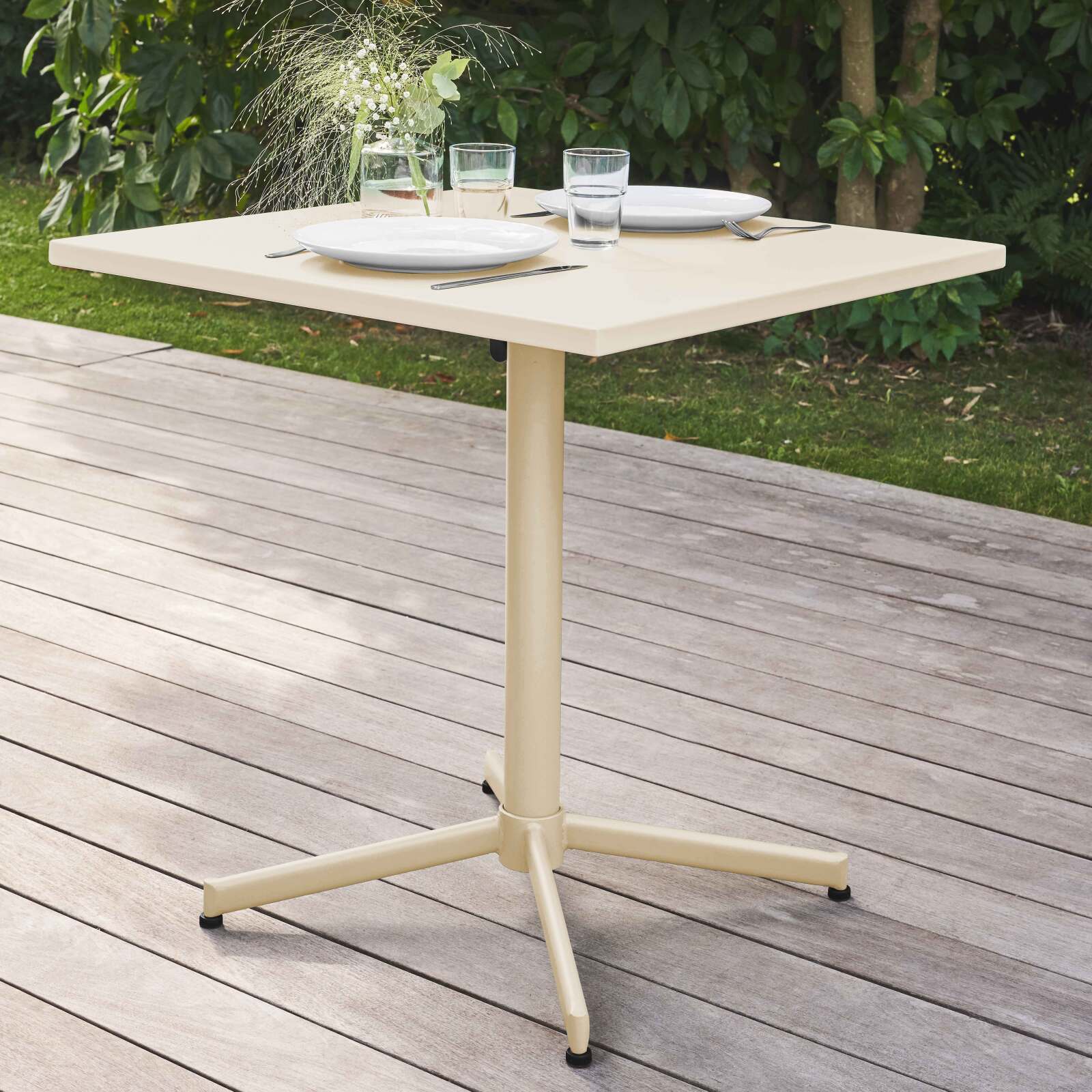Table de jardin carrée inclinable en métal 4 personnes 70x70 cm