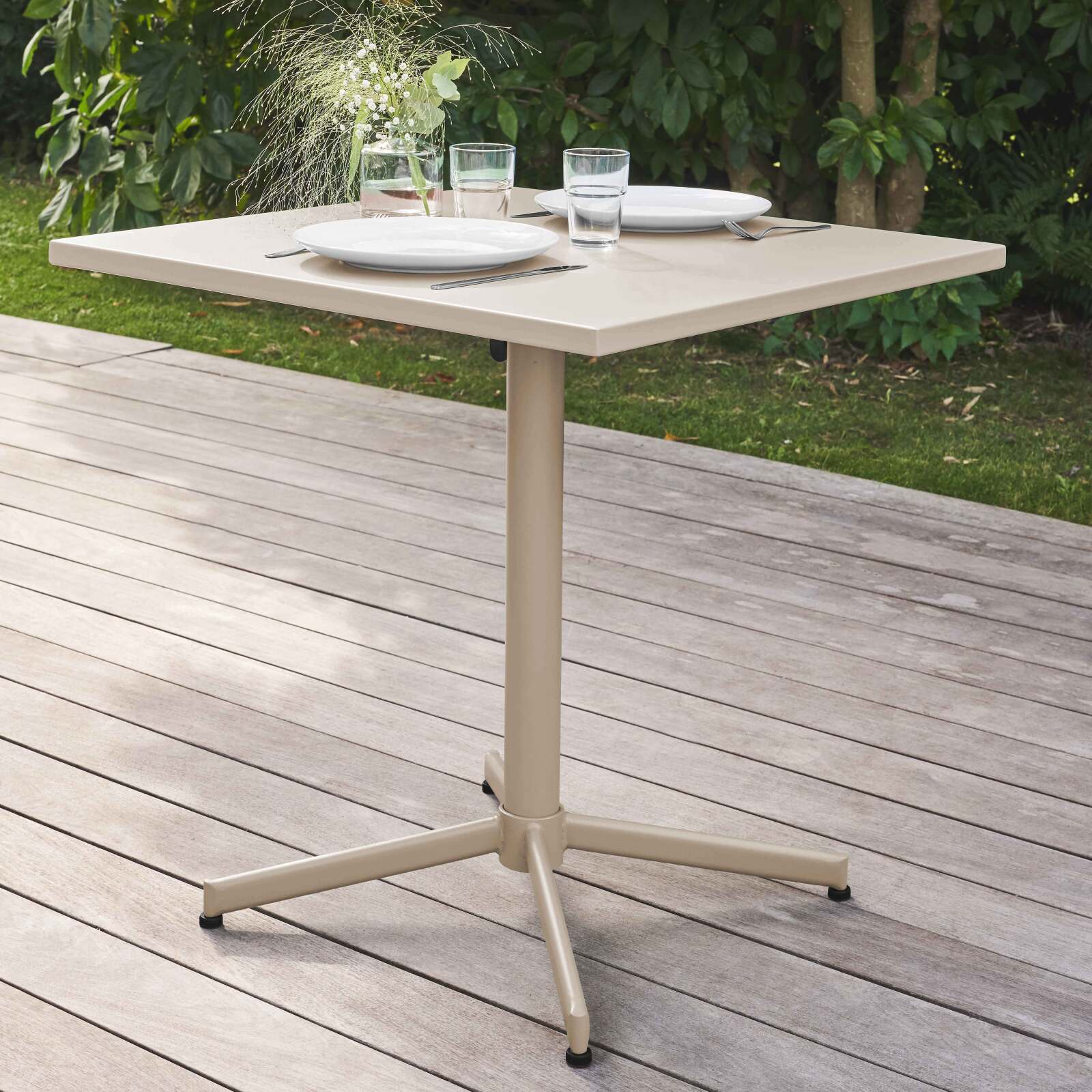 Table de jardin carrée inclinable en métal 4 personnes 70x70 cm