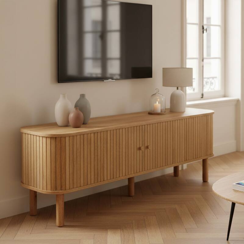 Meuble TV effet bois 150cm style scandinave (6/7)