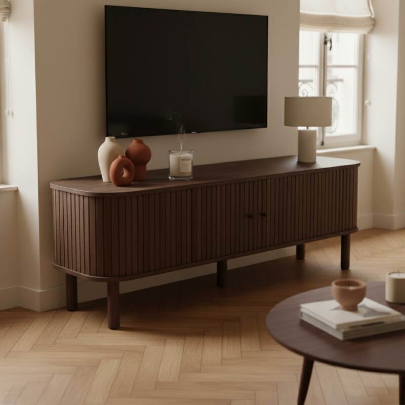 Meuble TV effet bois 150cm style scandinave