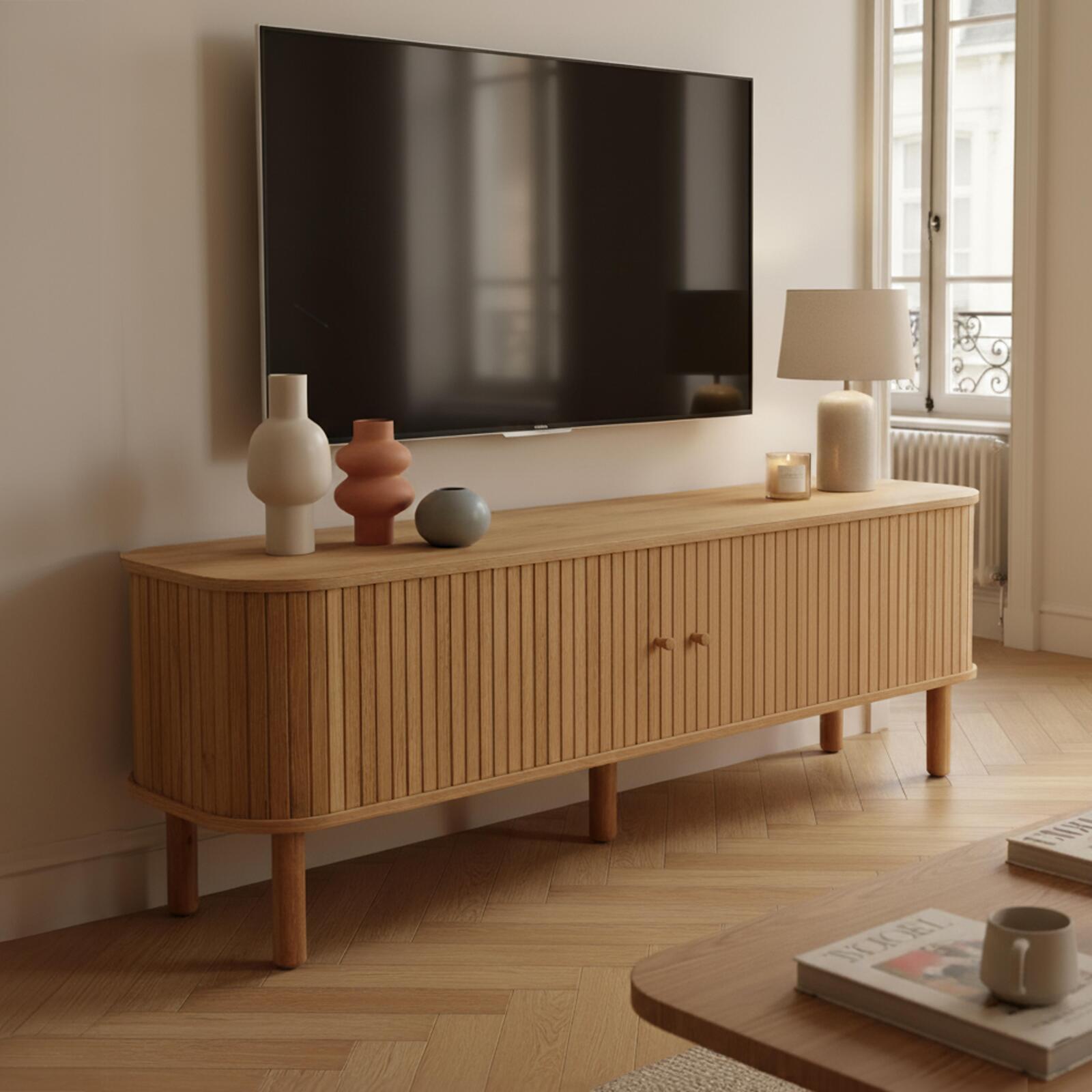 Meuble TV effet bois 150cm style scandinave