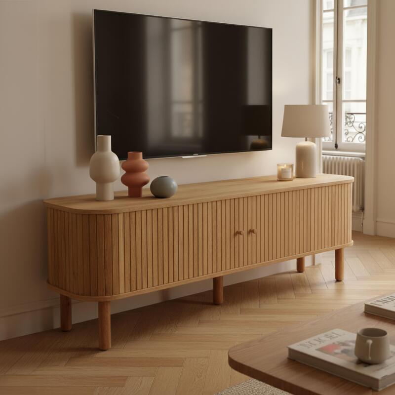 Meuble TV effet bois 150cm style scandinave