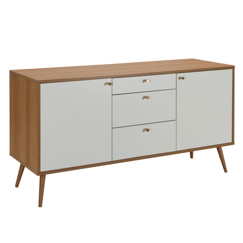 Buffet effet bois clair 2 portes 3 tiroirs 150 cm style scandinave