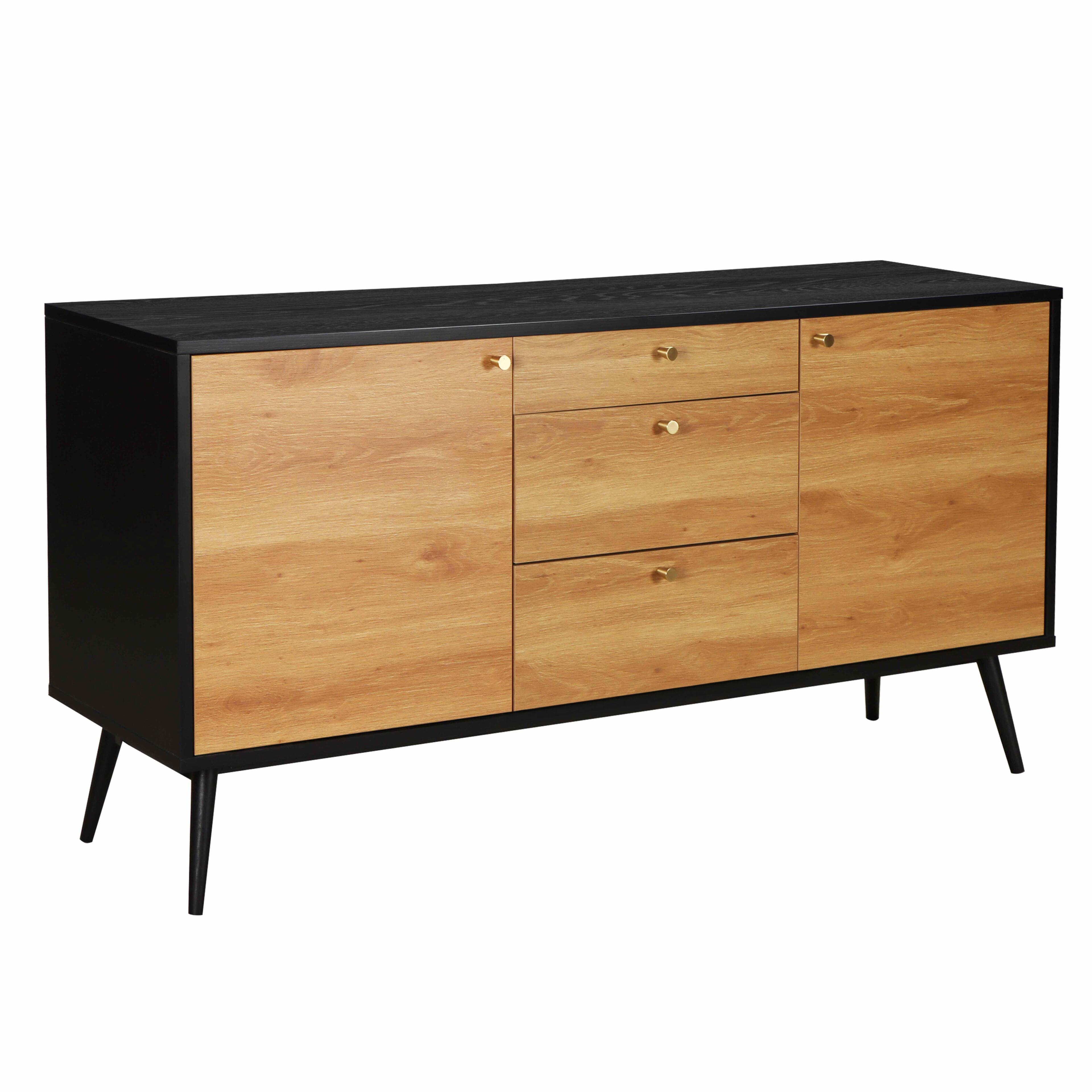 Buffet Bas Komodee FONDI, Style Scandinave, Bleu, Bois Clair 90 X 35 X 102 Cm