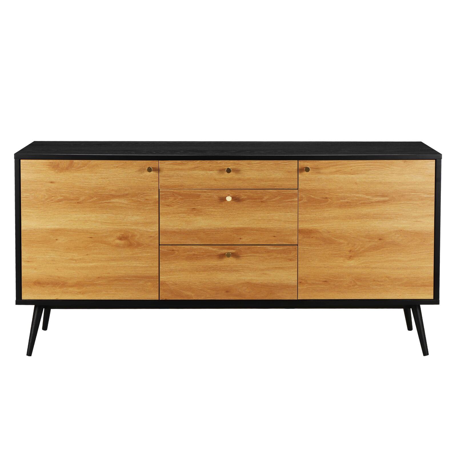 Buffet effet bois clair 2 portes 3 tiroirs 150 cm style scandinave