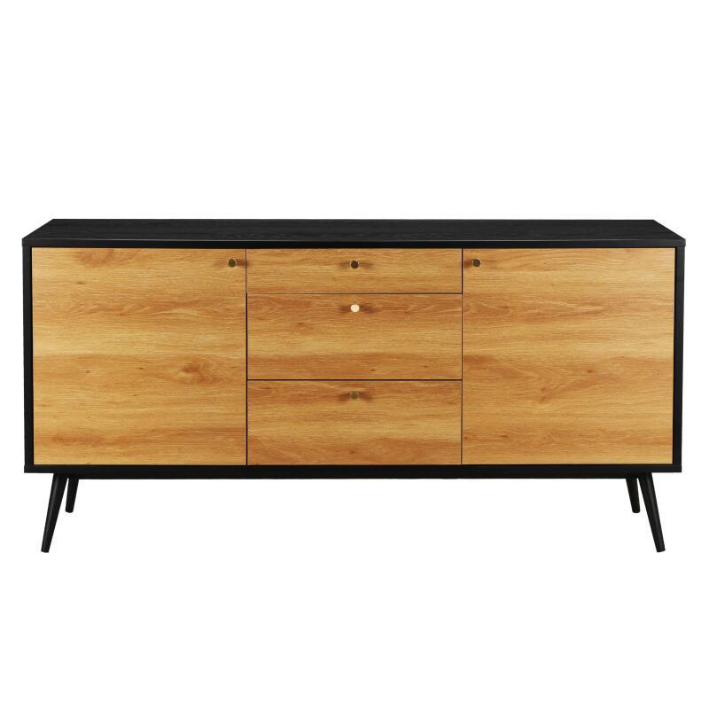 Buffet effet bois clair 2 portes 3 tiroirs 150 cm style scandinave (2/6)