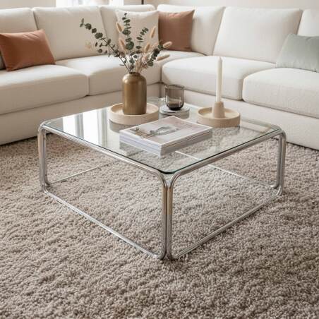 Table basse en verre trempé carrée 90x90 cm 