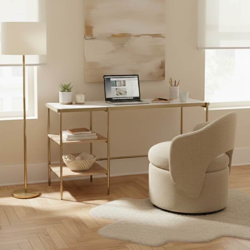 Bureau avec étagères en marbre et manguier