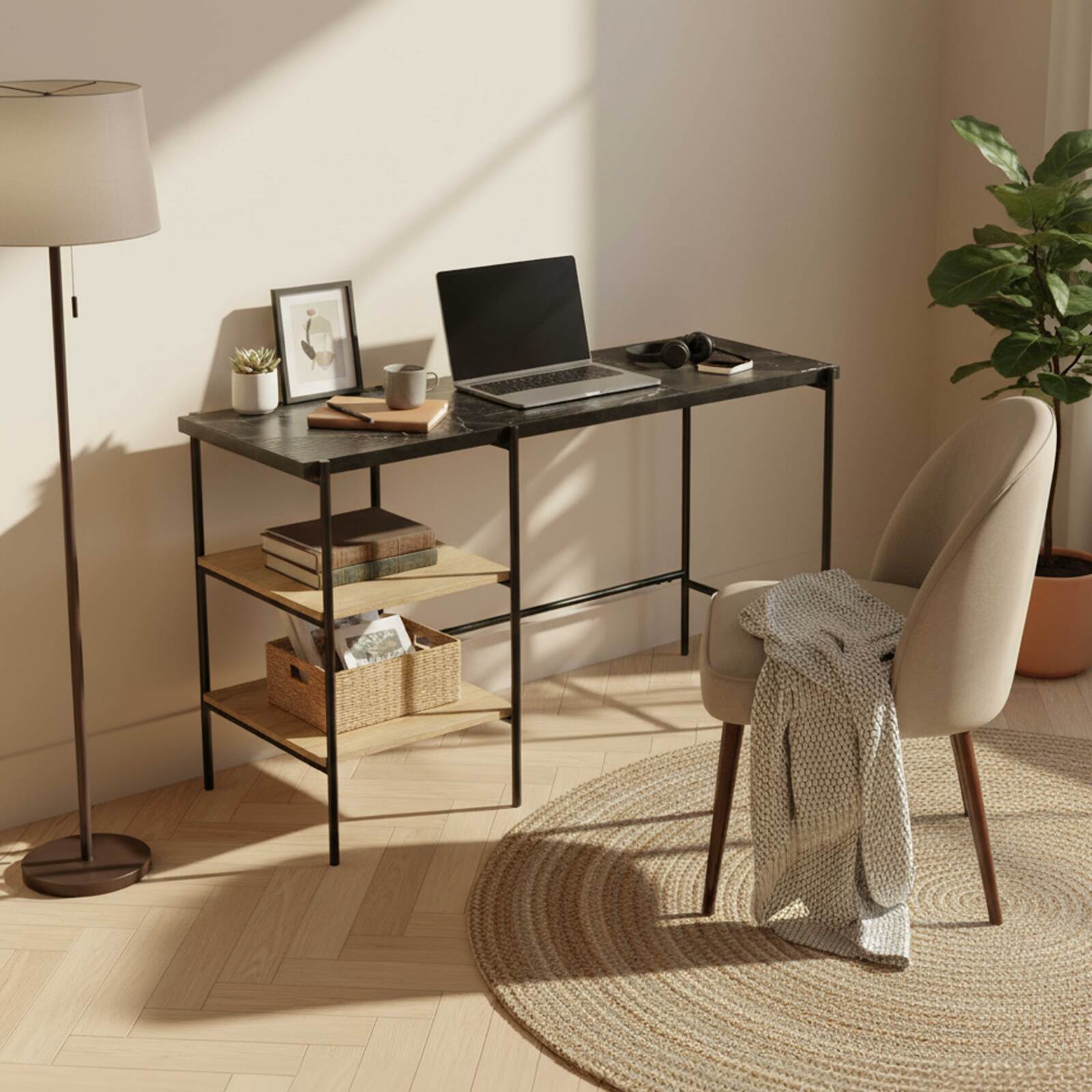 Bureau avec étagères en marbre et manguier