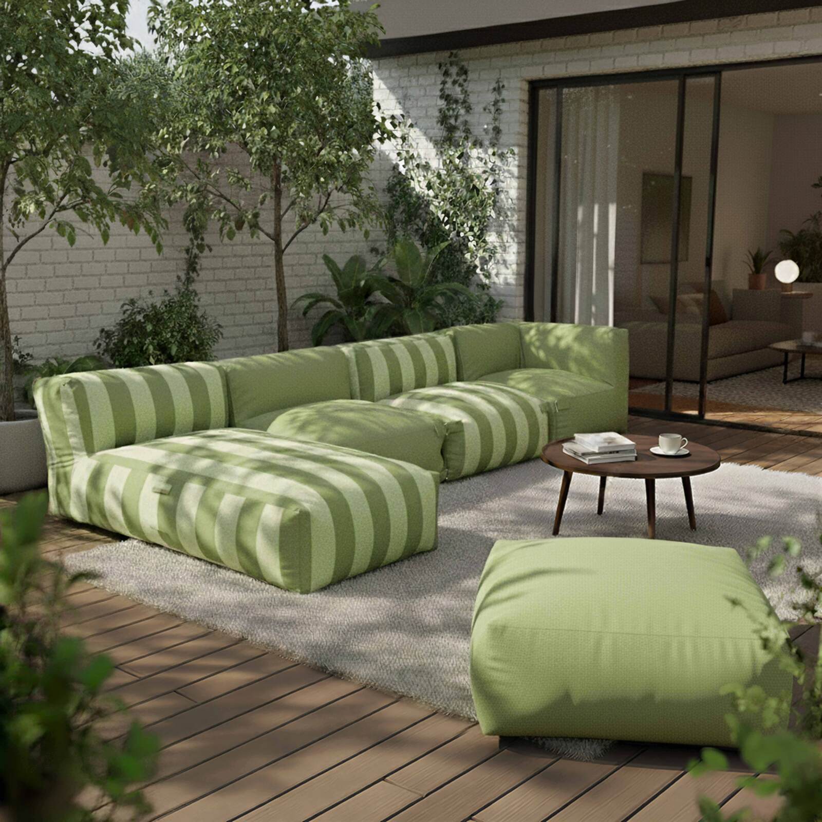 Méridienne modulable rayée pour salon de jardin