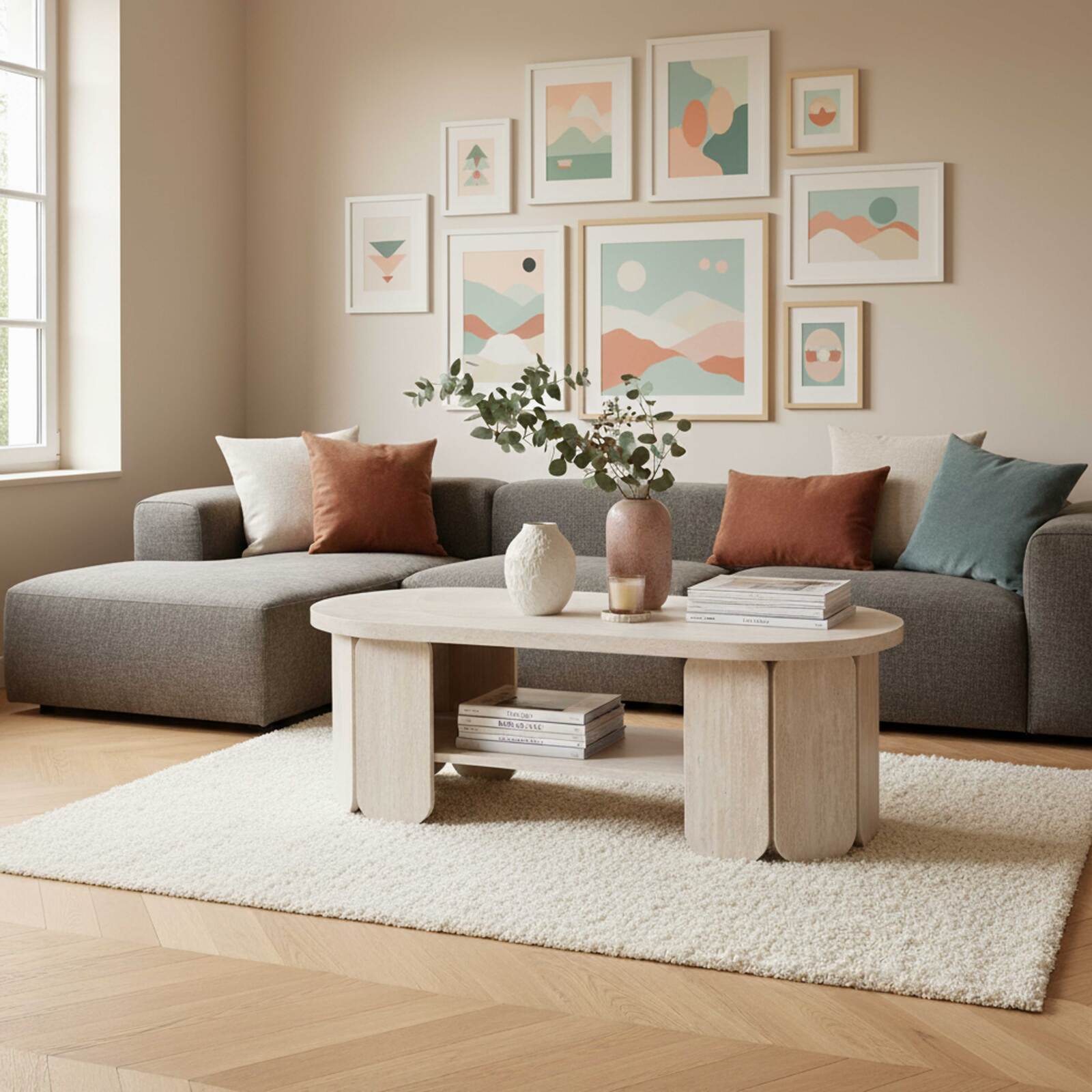 Table basse aspect naturel ovale 110x50 cm