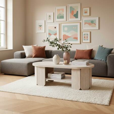 Table basse aspect naturel ovale 110x50 cm