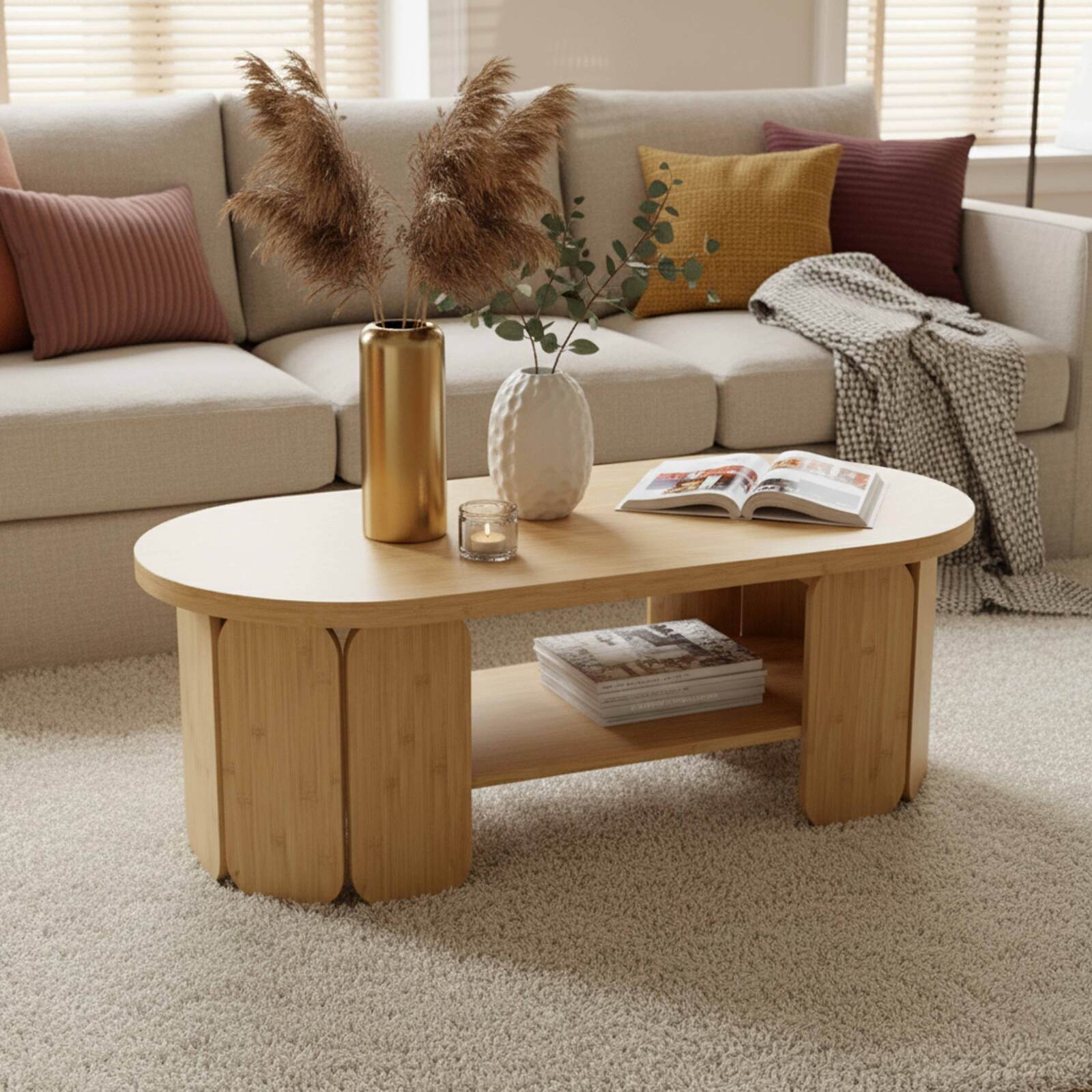 Table basse aspect naturel ovale 110x50 cm