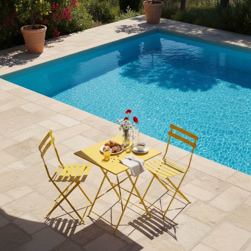 Table de jardin bistrot carrée pliante en métal 2 personnes 60x60 cm (3/5)