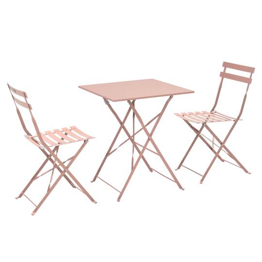 Table de jardin carrée en métal 60 cm + 2 chaises pliantes | Oviala