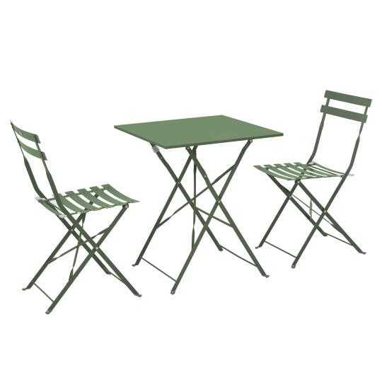 Table de jardin carrée en métal 60 cm + 2 chaises pliantes | Oviala