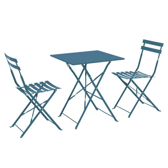 Table de jardin carrée en métal 60 cm + 2 chaises pliantes | Oviala