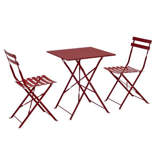 Table de jardin carrée en métal 60 cm + 2 chaises pliantes | Oviala