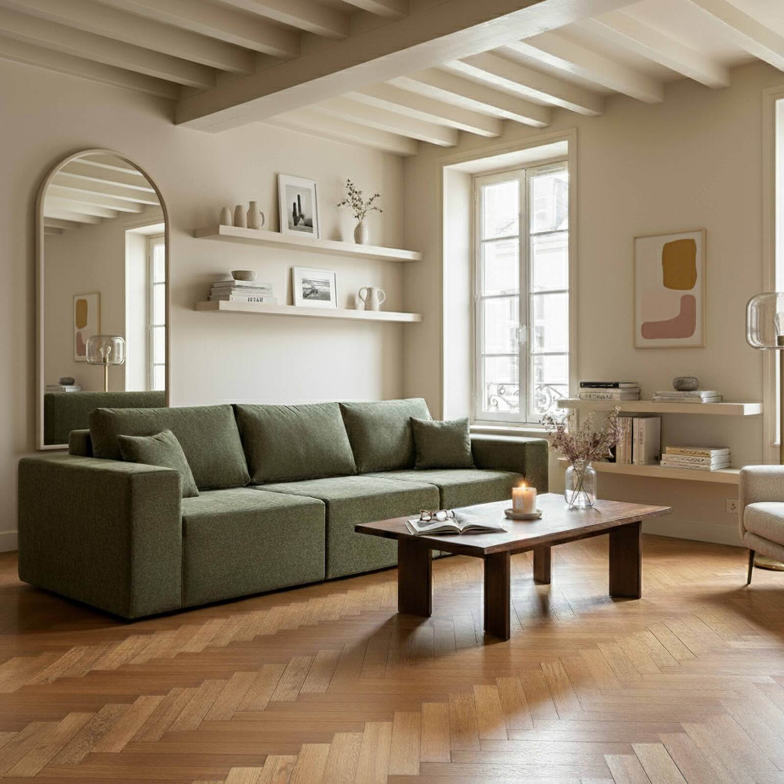 Fauteuil en tissu pour canapé modulable avec coussin