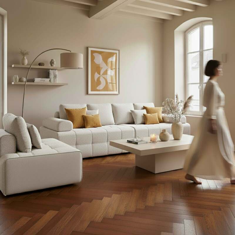 Fauteuil pour canapé modulable en tissu avec coussins