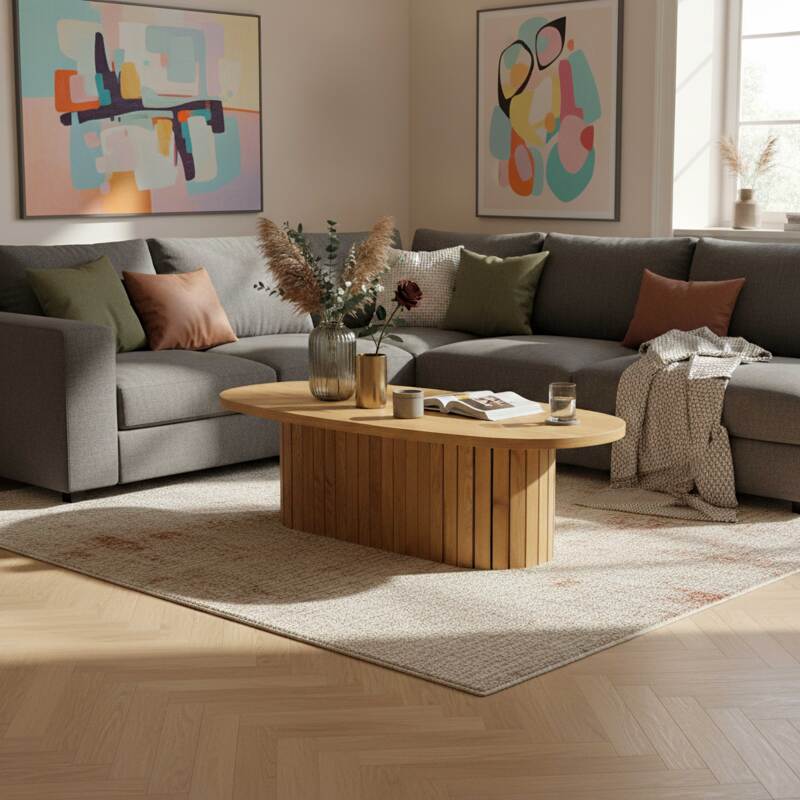 Table basse effet bois FSC® ovale 120x60 cm style bohème