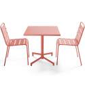 Table de jardin bistrot carré inclinable en métal avec pied encastrable 70x70 cm et 2 chaises