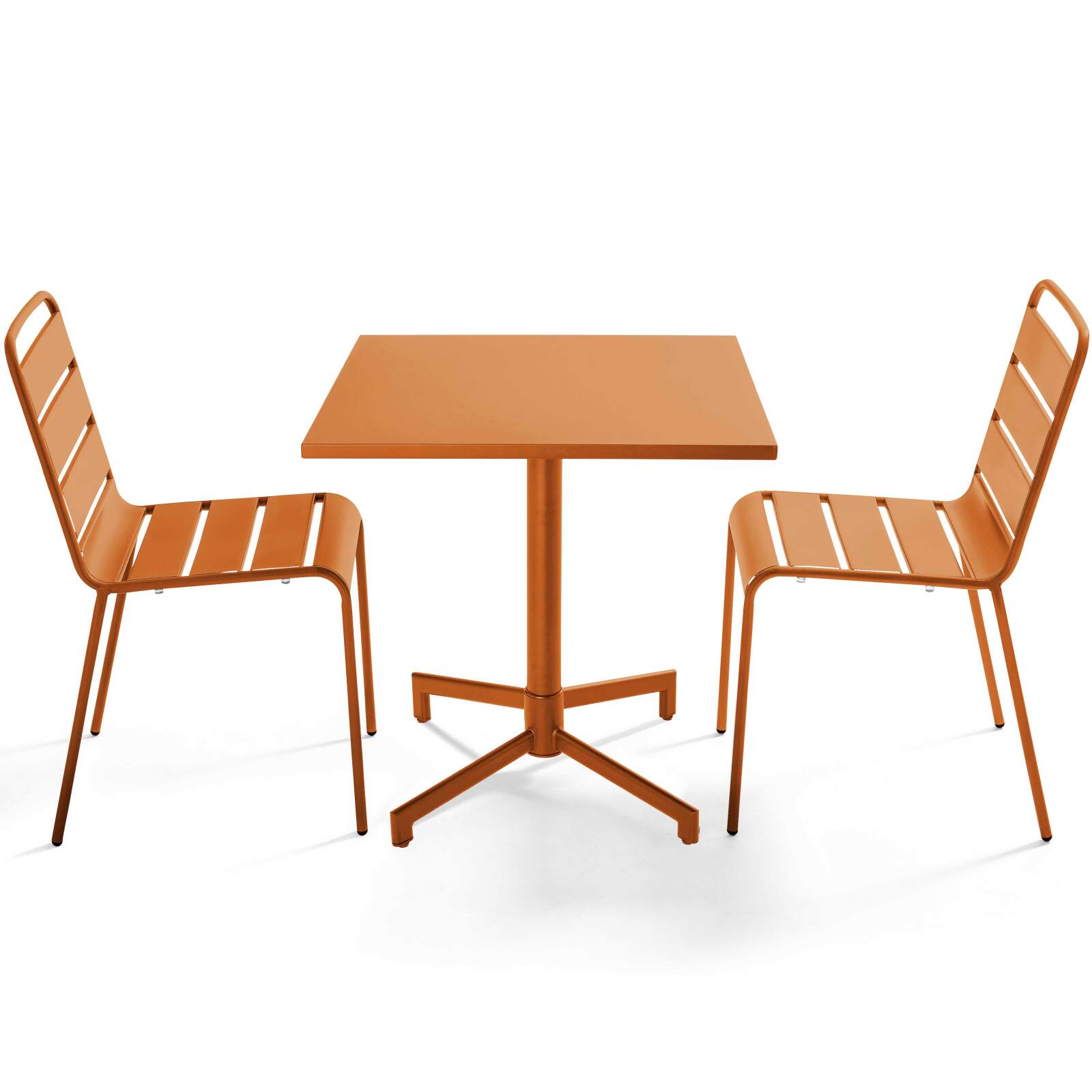 Table de jardin bistrot carré inclinable en métal avec pied encastrable 70x70 cm et 2 chaises