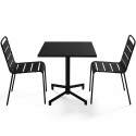 Table de jardin bistrot carré inclinable en métal avec pied encastrable 70x70 cm et 2 chaises