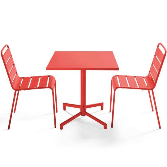 Table de jardin bistrot carré inclinable en métal avec pied encastrable 70x70 cm et 2 chaises