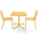 Table de jardin bistrot carré inclinable en métal avec pied encastrable 70x70 cm et 2 chaises