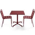 Table de jardin bistrot carré inclinable en métal avec pied encastrable 70x70 cm et 2 chaises