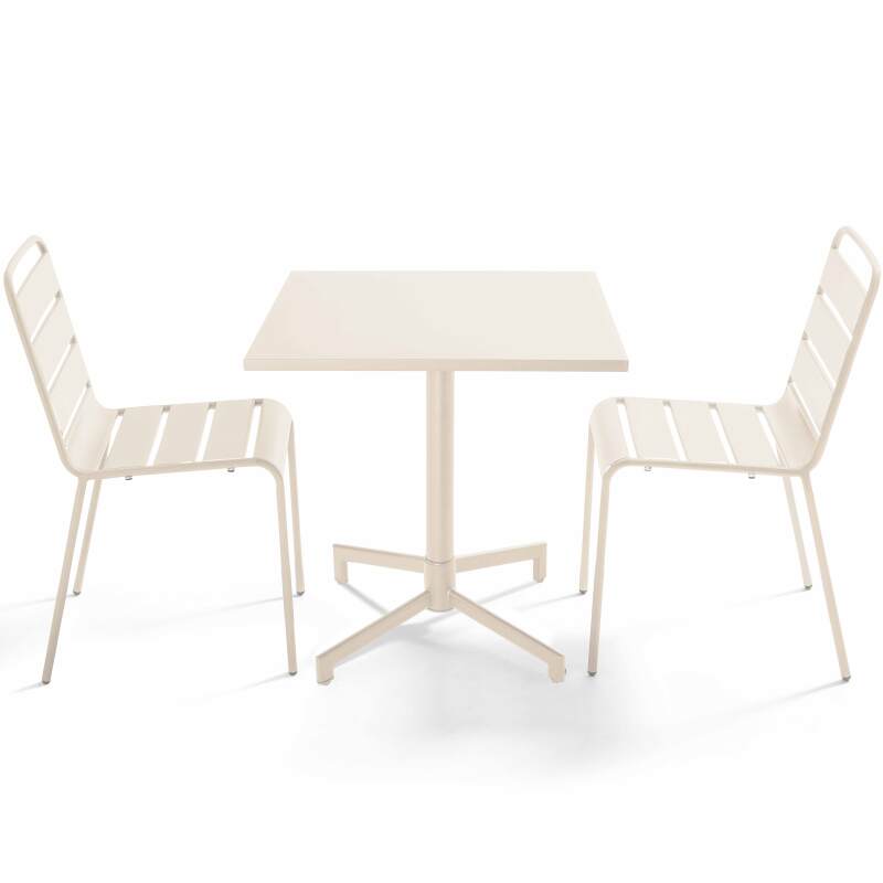 Table de jardin bistrot carré inclinable en métal avec pied encastrable 70x70 cm et 2 chaises
