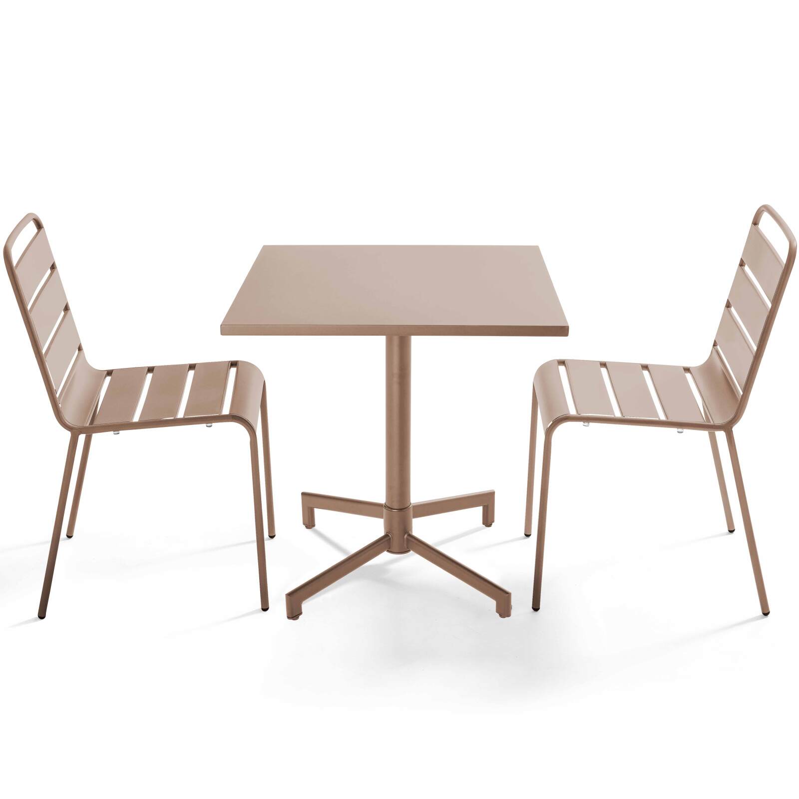 Table de jardin bistrot carré inclinable en métal avec pied encastrable 70x70 cm et 2 chaises