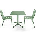 Table de jardin bistrot carré inclinable en métal avec pied encastrable 70x70 cm et 2 chaises