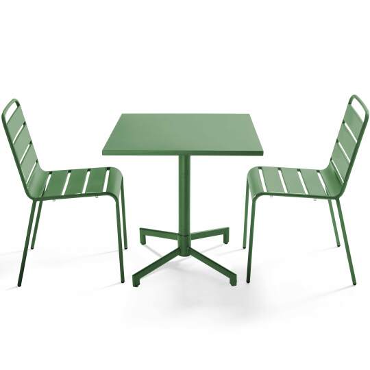 Table de jardin bistrot carré inclinable en métal avec pied encastrable 70x70 cm et 2 chaises