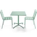 Table de jardin bistrot carré inclinable en métal avec pied encastrable 70x70 cm et 2 chaises