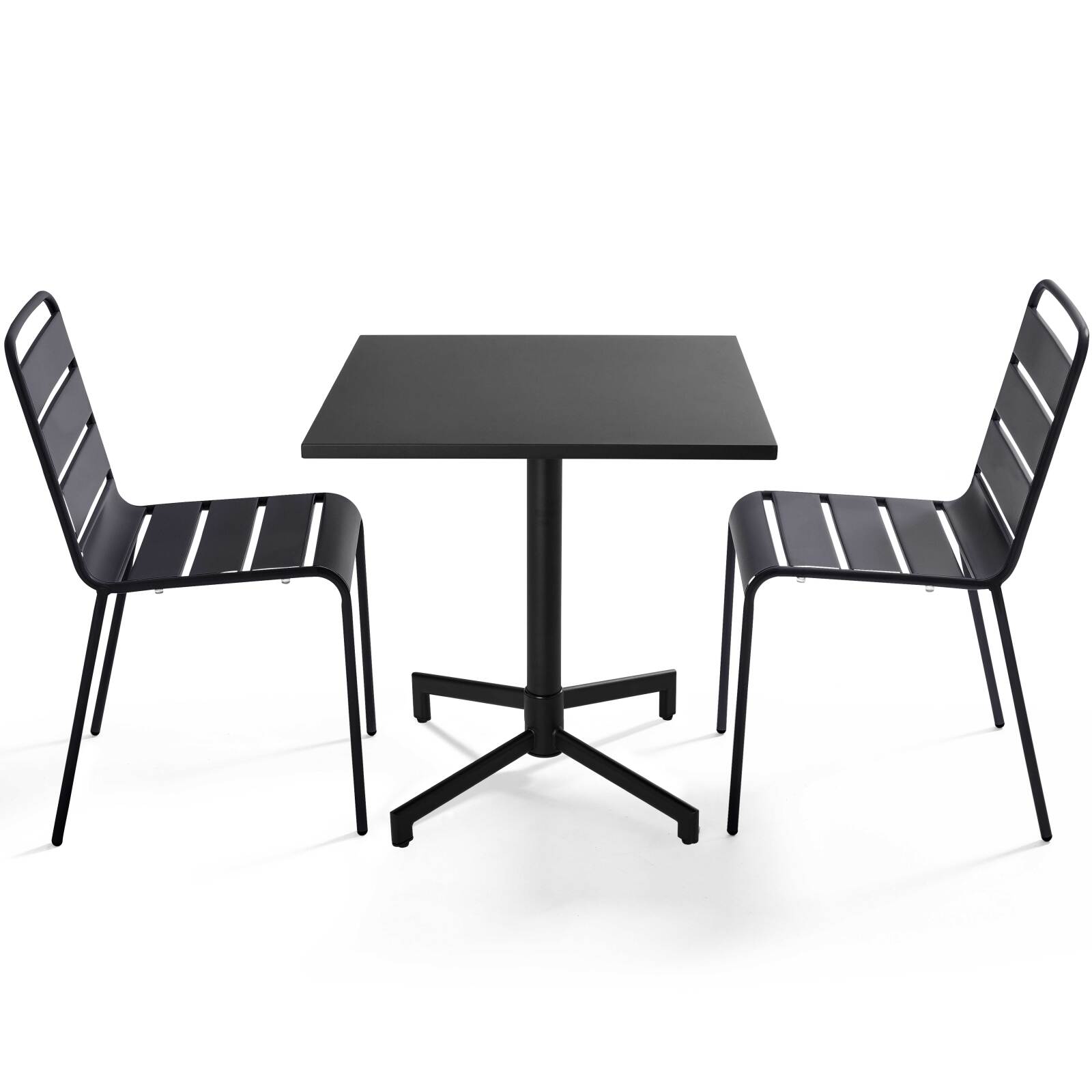 Table de jardin bistrot carré inclinable en métal avec pied encastrable 70x70 cm et 2 chaises