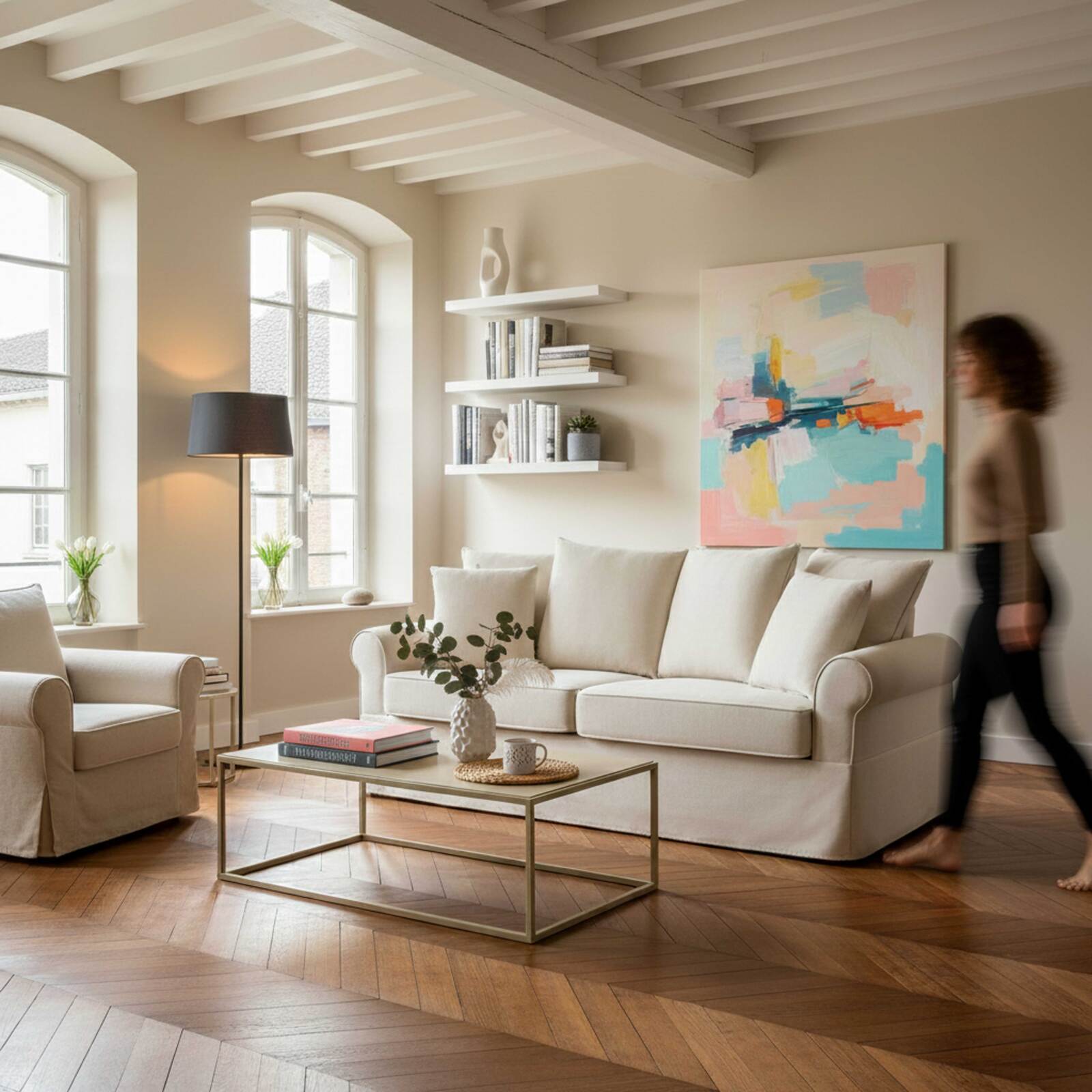 Canapé 3 places en tissu avec coussins