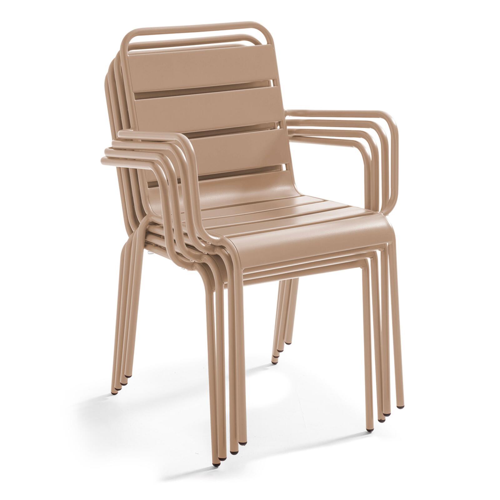 Table de jardin bistrot carrée inclinable en métal avec pied encastrable 70x70 cm et 2 chaises avec accoudoirs