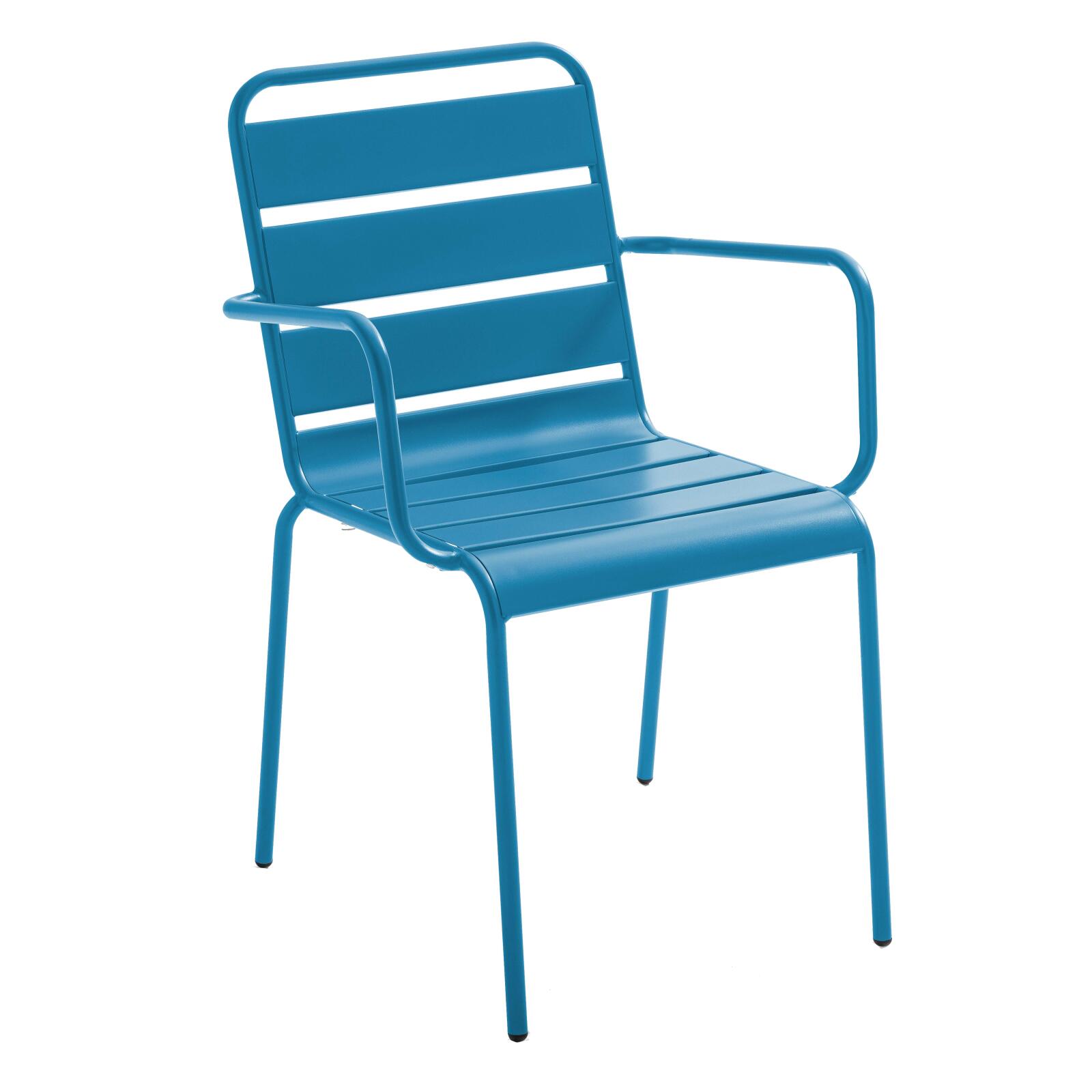 Table de jardin bistrot carrée inclinable en métal avec pied encastrable 70x70 cm et 2 chaises avec accoudoirs