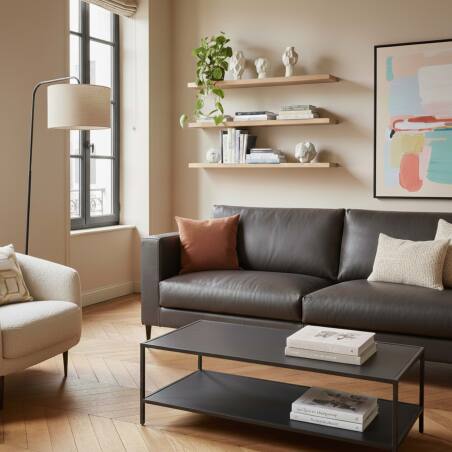 Canapé 3 places en cuir avec coussins déhoussables (2/5)