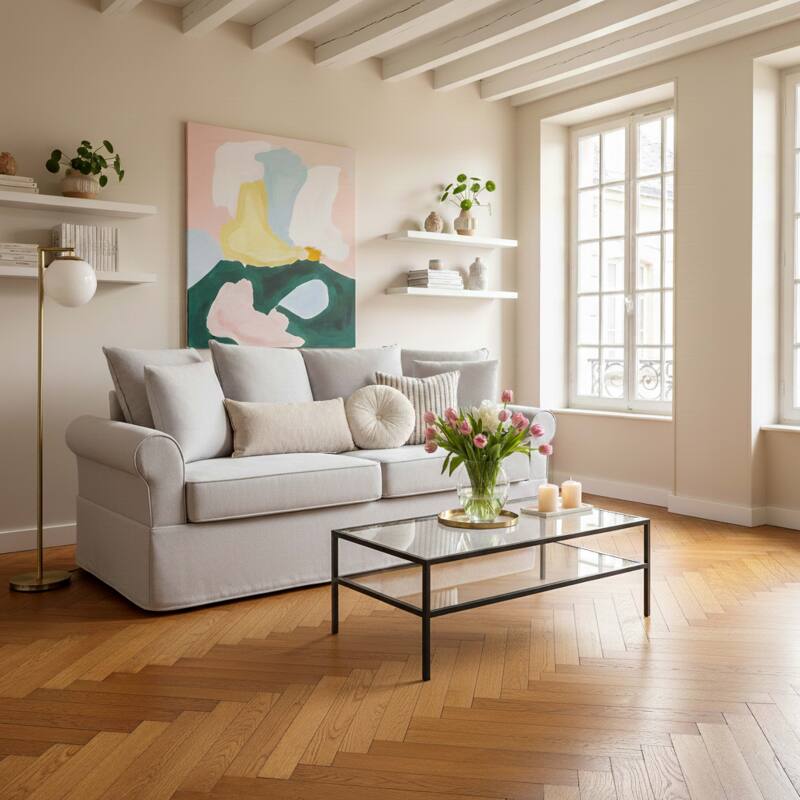 Canapé 3 places en tissu avec coussins