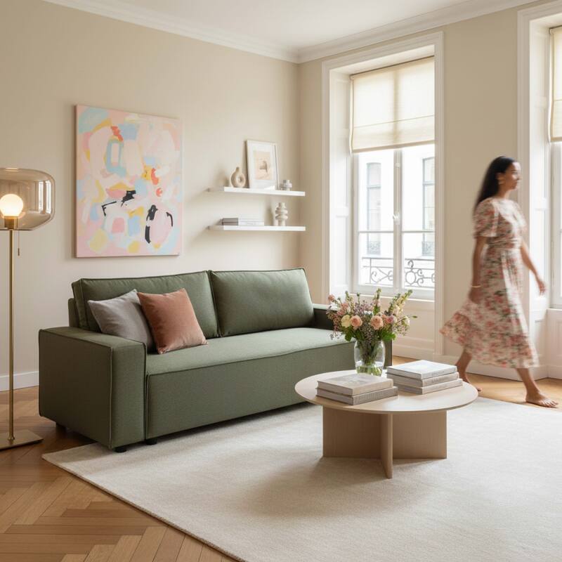 Canapé convertible 3 places en tissu